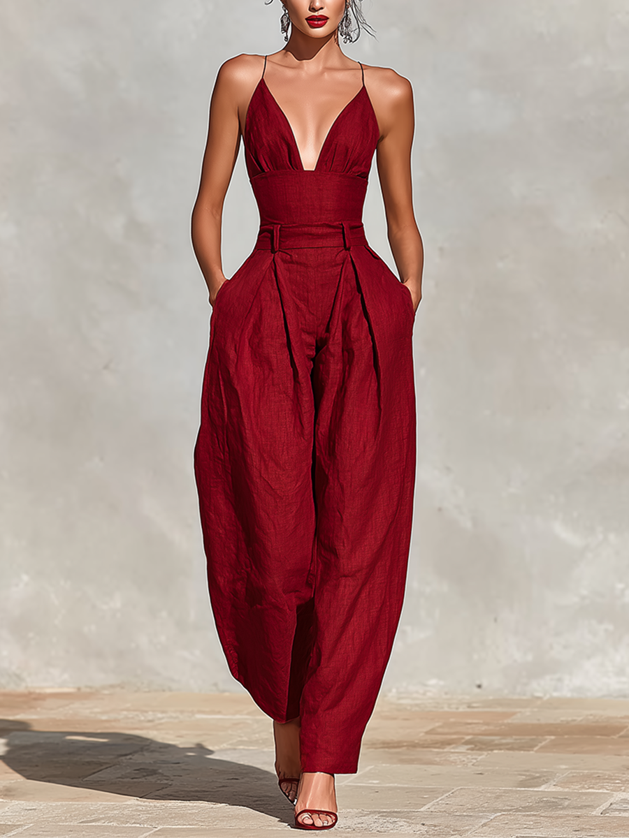 Rojo Lino Mono Cintura Alta