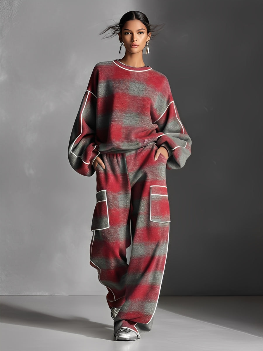 Conjunto Rojo Gris Cuadros Brushed