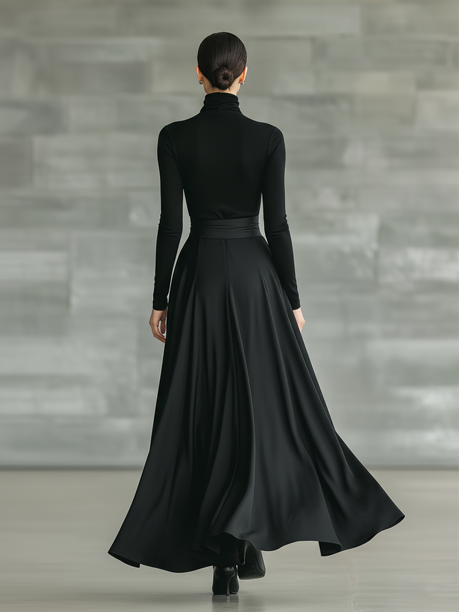 Vestido Maxi Negro Alto High-Elástico