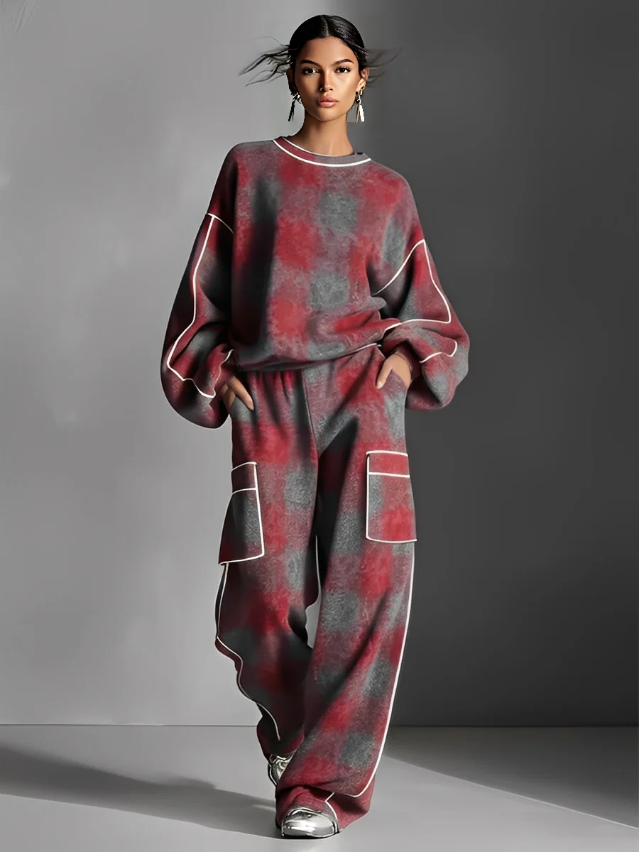Conjunto Rojo Gris Cuadros Brushed