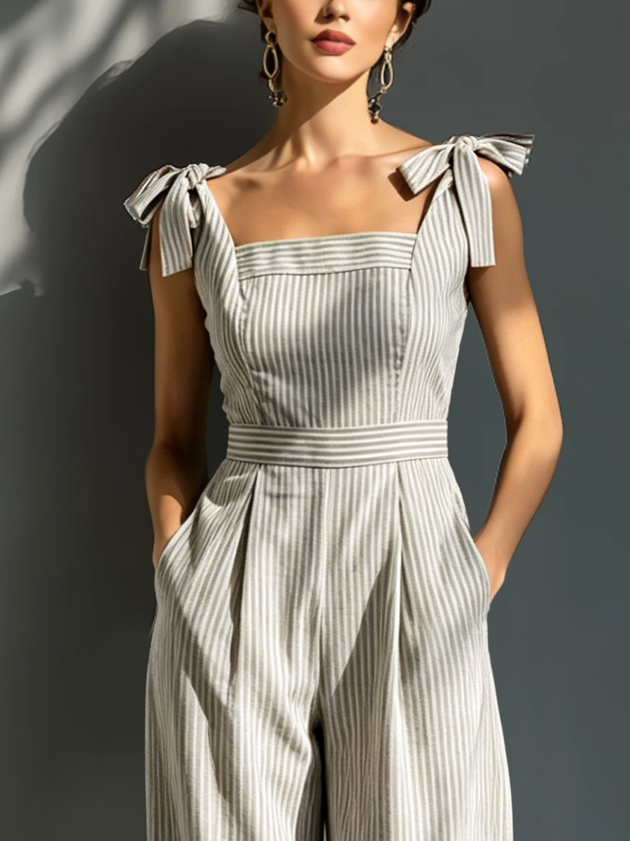 Mono Beige Blanco Rayas Lino-Mezcla