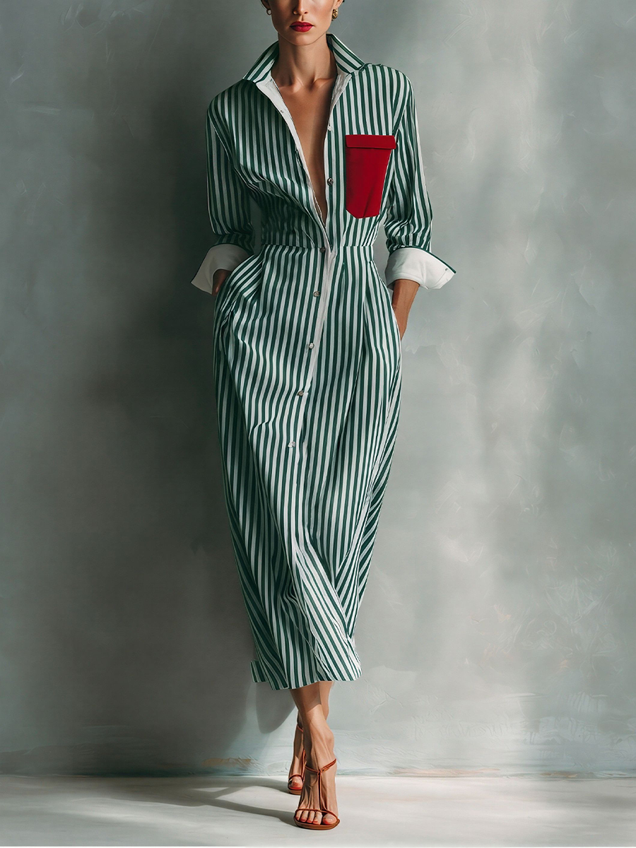 Vestido Camisero Azul Blanco Algodón