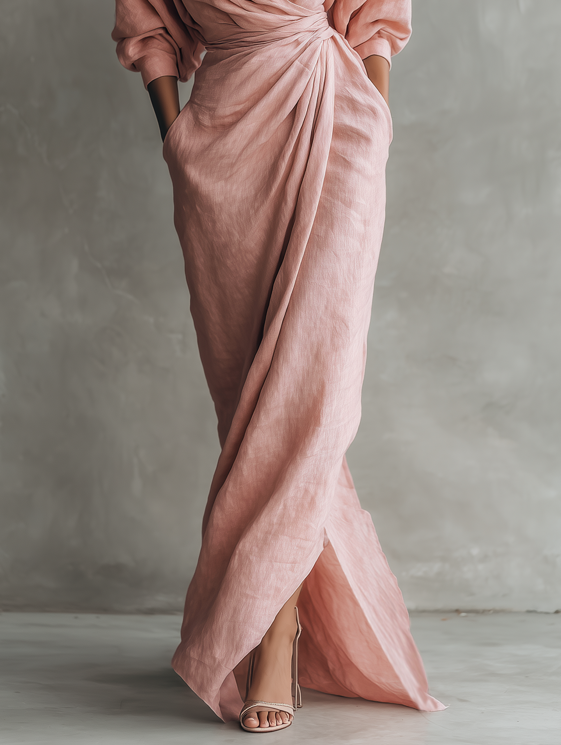 Vestido Maxi Rosa Minimalista Lino