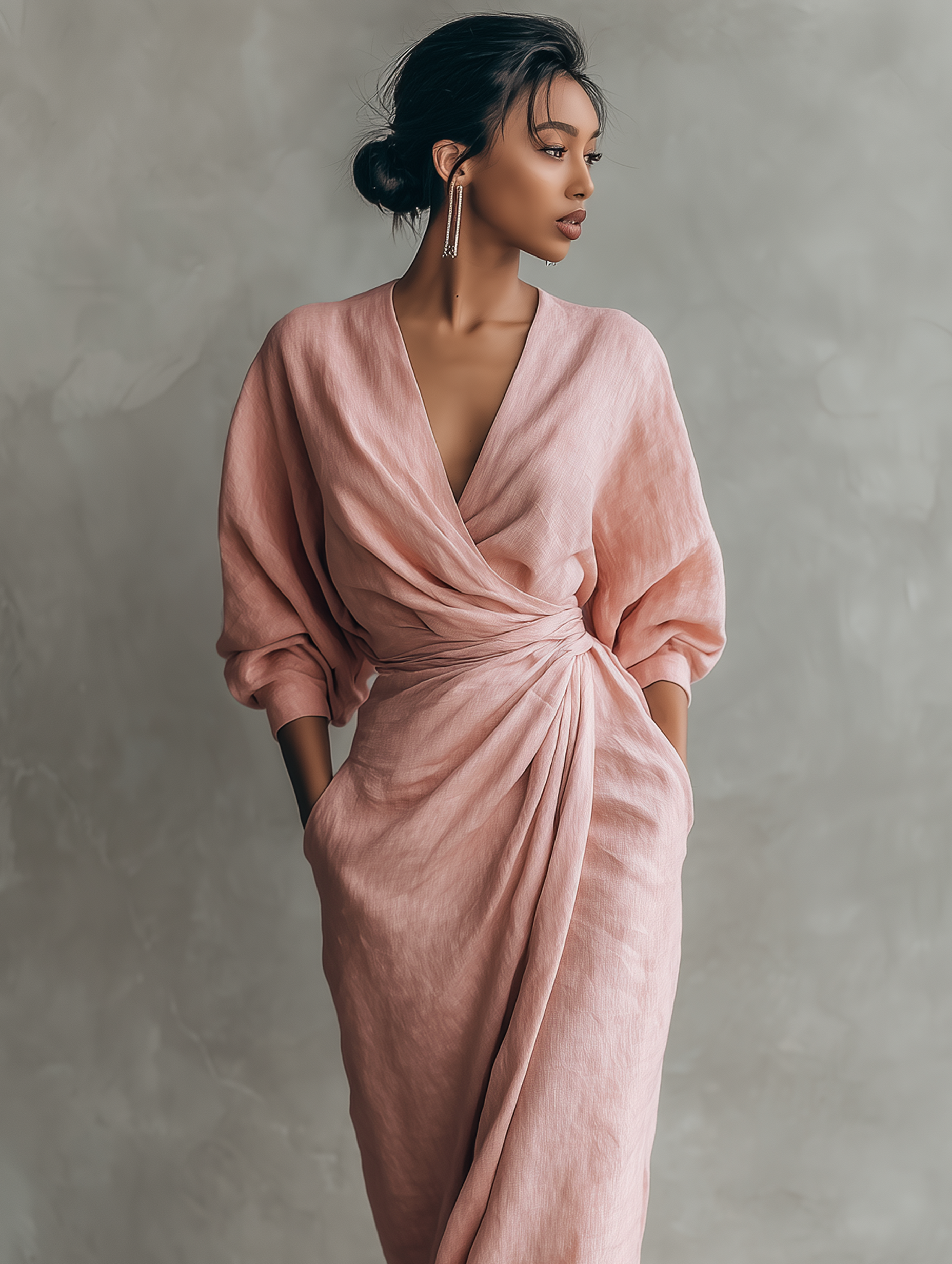 Vestido Maxi Rosa Minimalista Lino