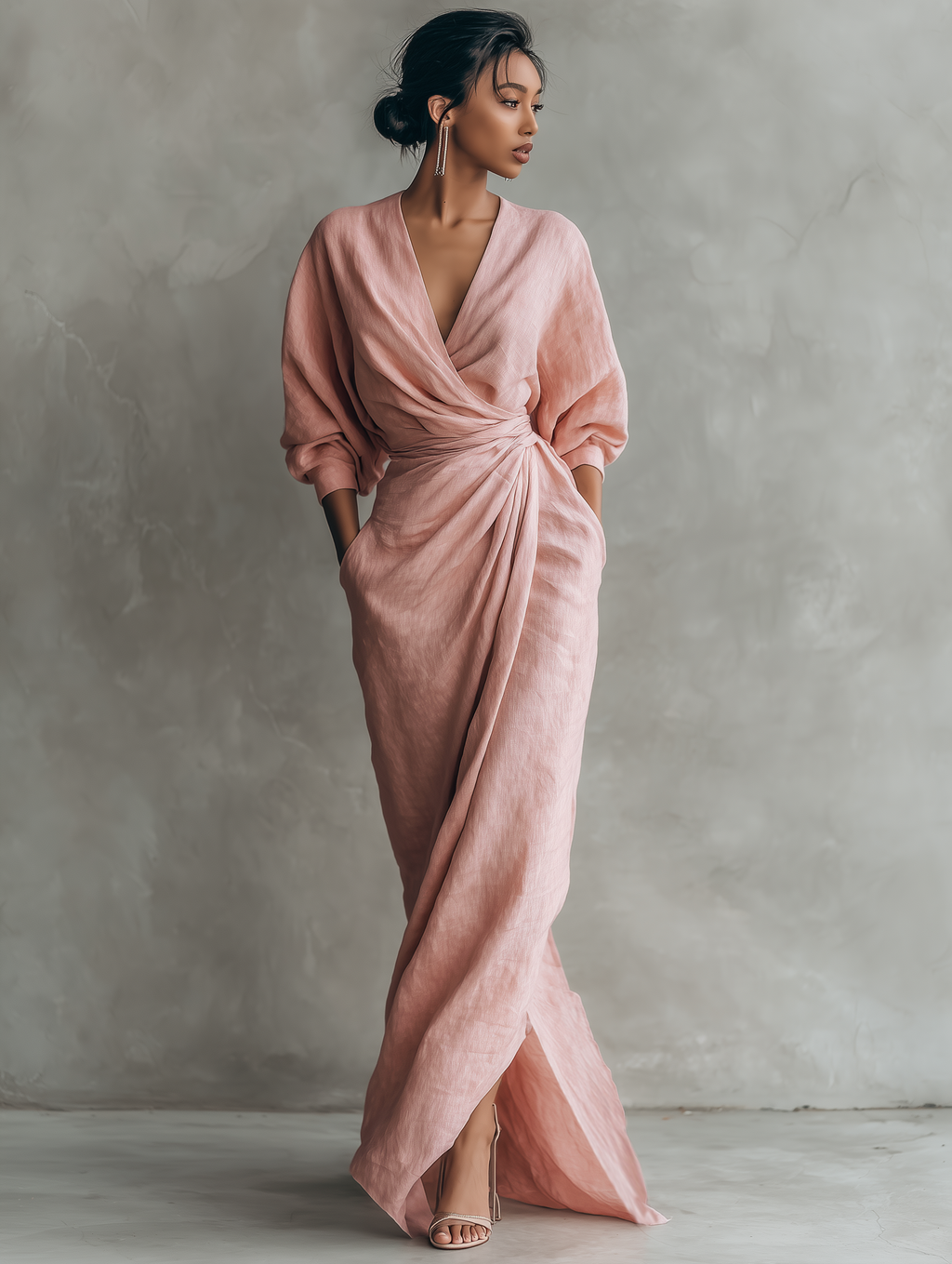 Vestido Maxi Rosa Minimalista Lino