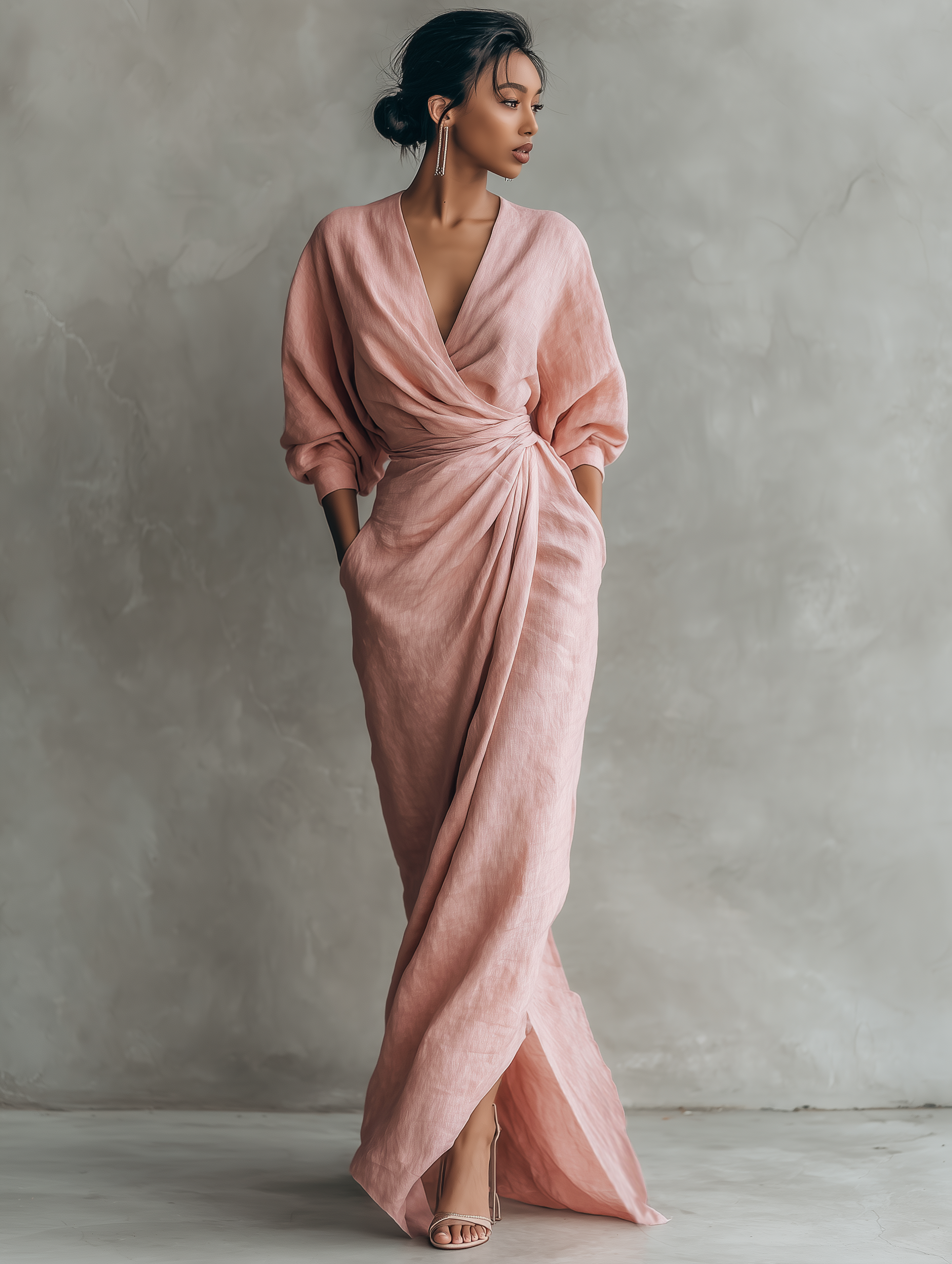 Vestido Maxi Rosa Minimalista Lino
