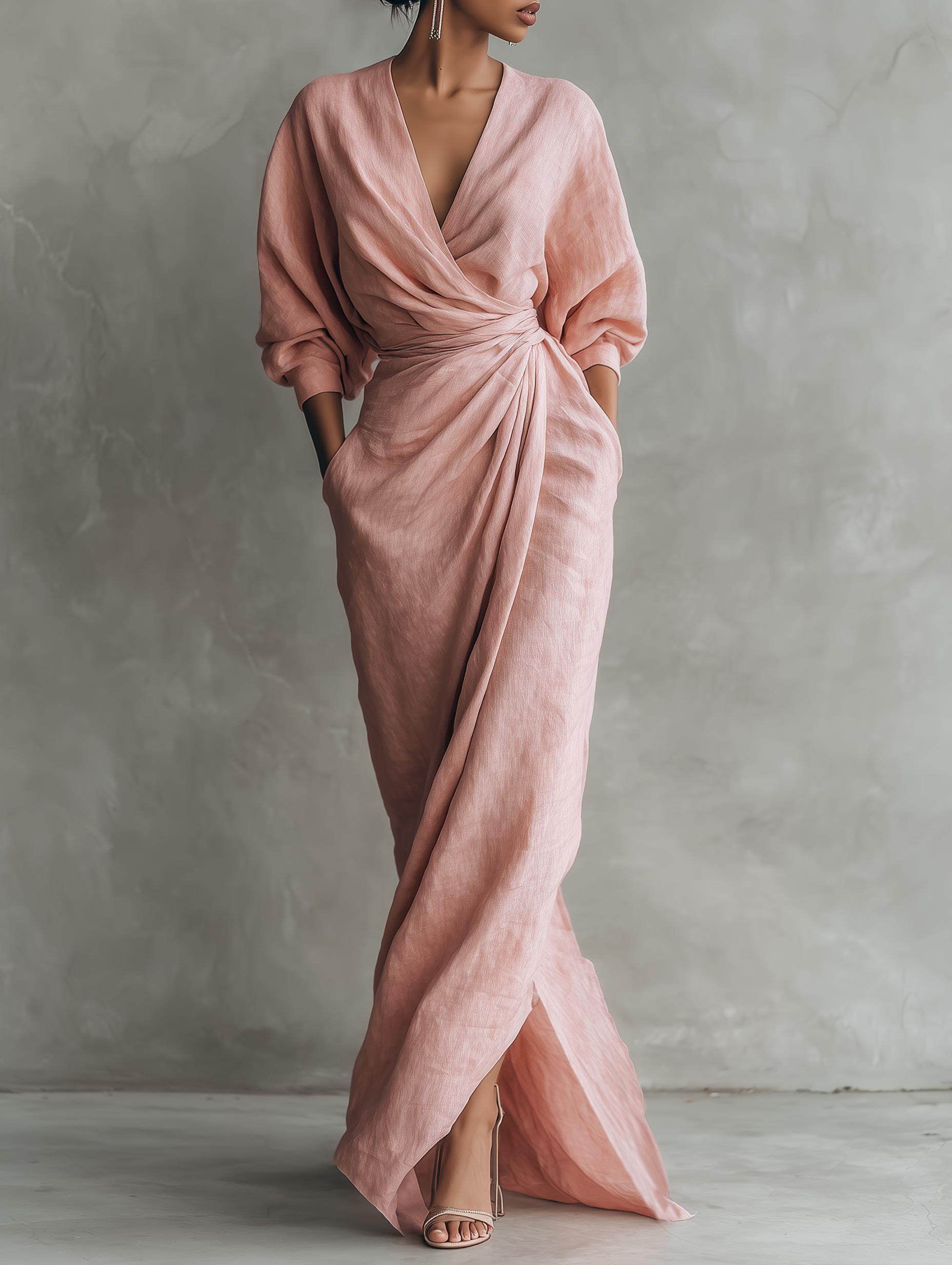 Vestido Maxi Rosa Minimalista Lino