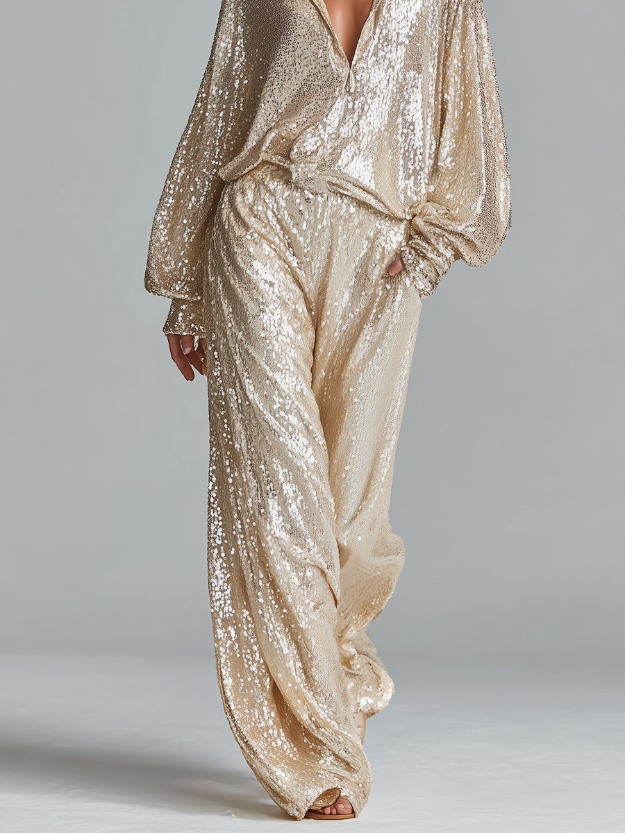 Conjunto Dorado Glamuroso Lentejuelas Ropa
