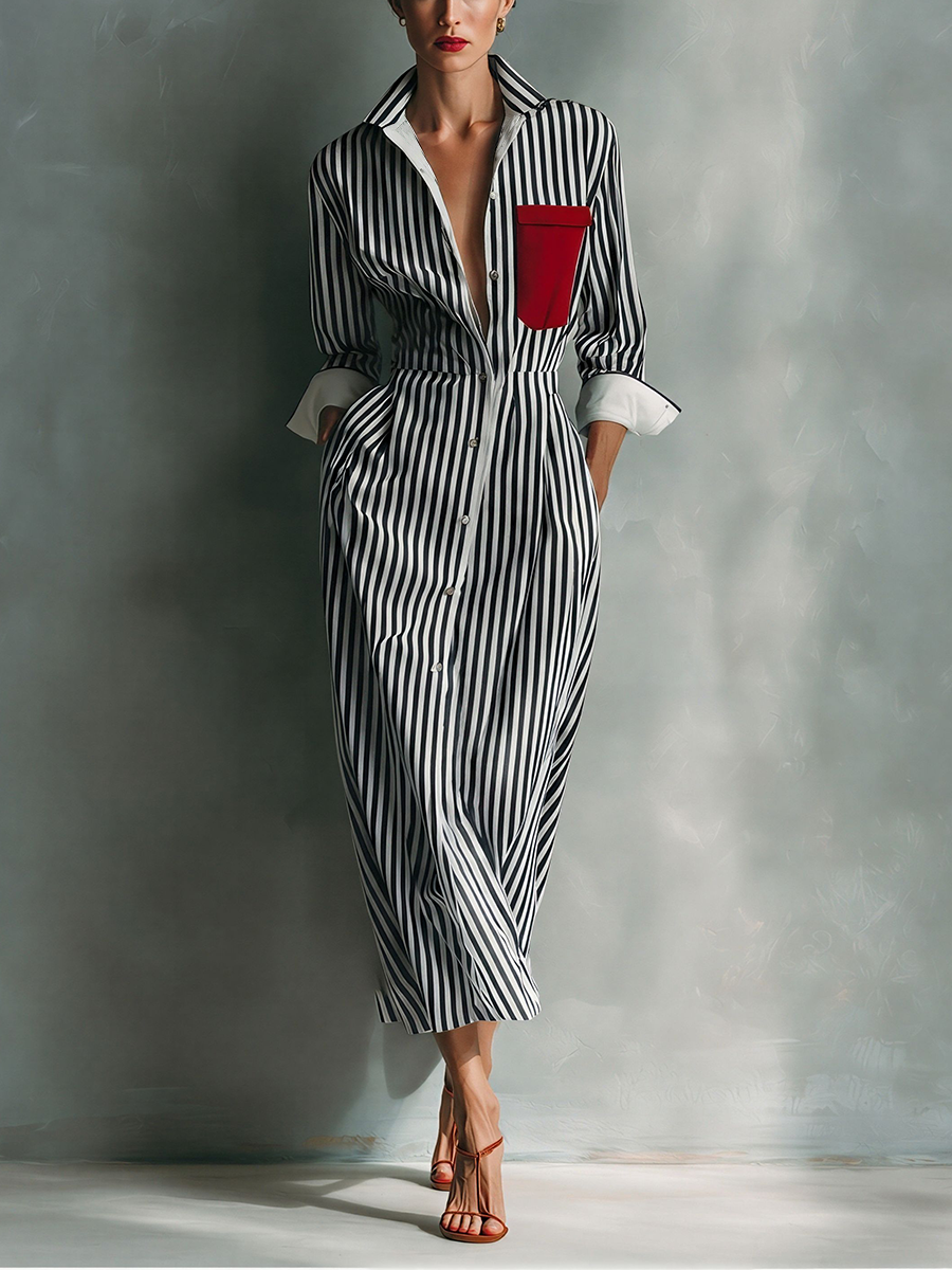 Vestido Camisero Azul Blanco Algodón