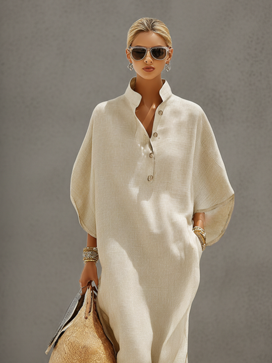 Vestido Avena Lino Mao Dolmán