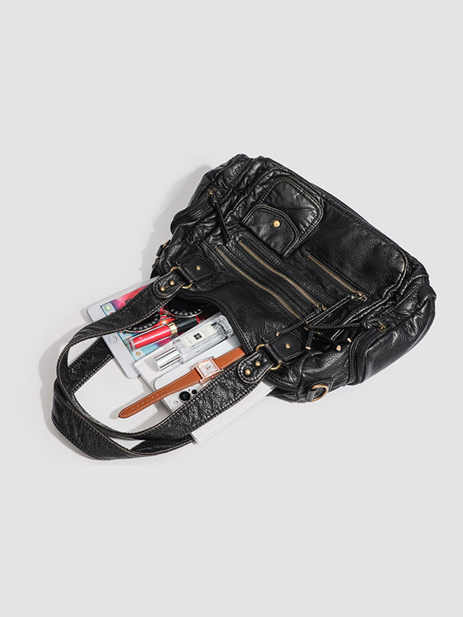 Bolso de Mano Distressed Multi-Bolsillos Cuero