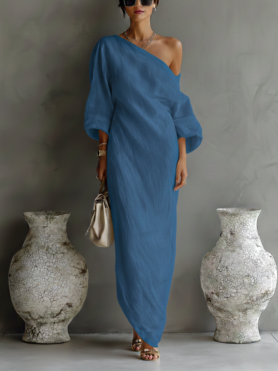 Vestido Marfil Blanco Algodón-Mezcla Lino