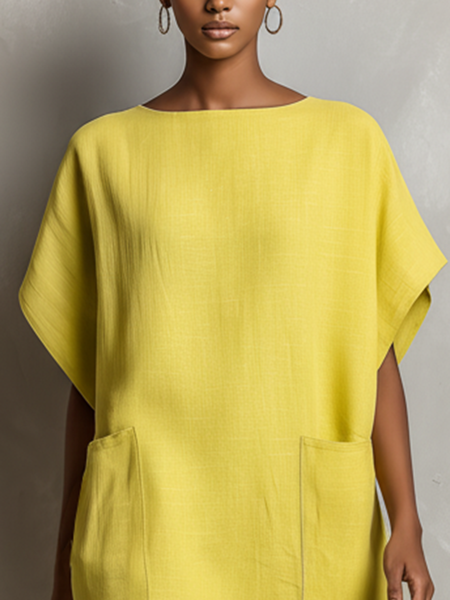 Vestido Amarillo Lima Lino Murciélago