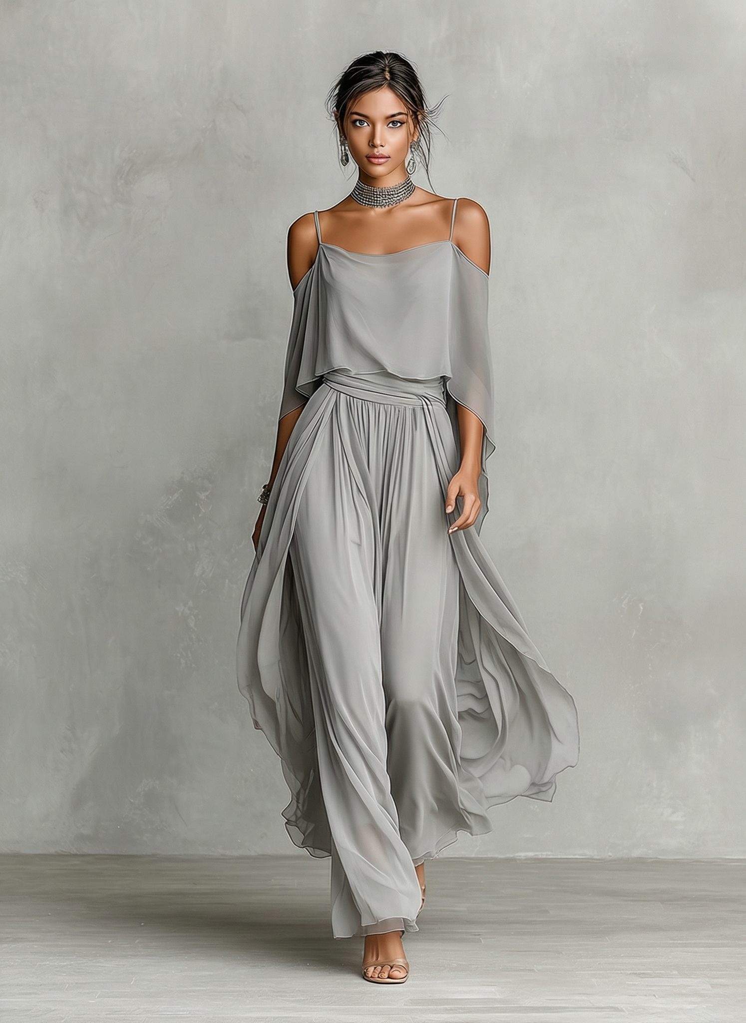 Conjunto Gris Detalles Silueta Contemporáneo