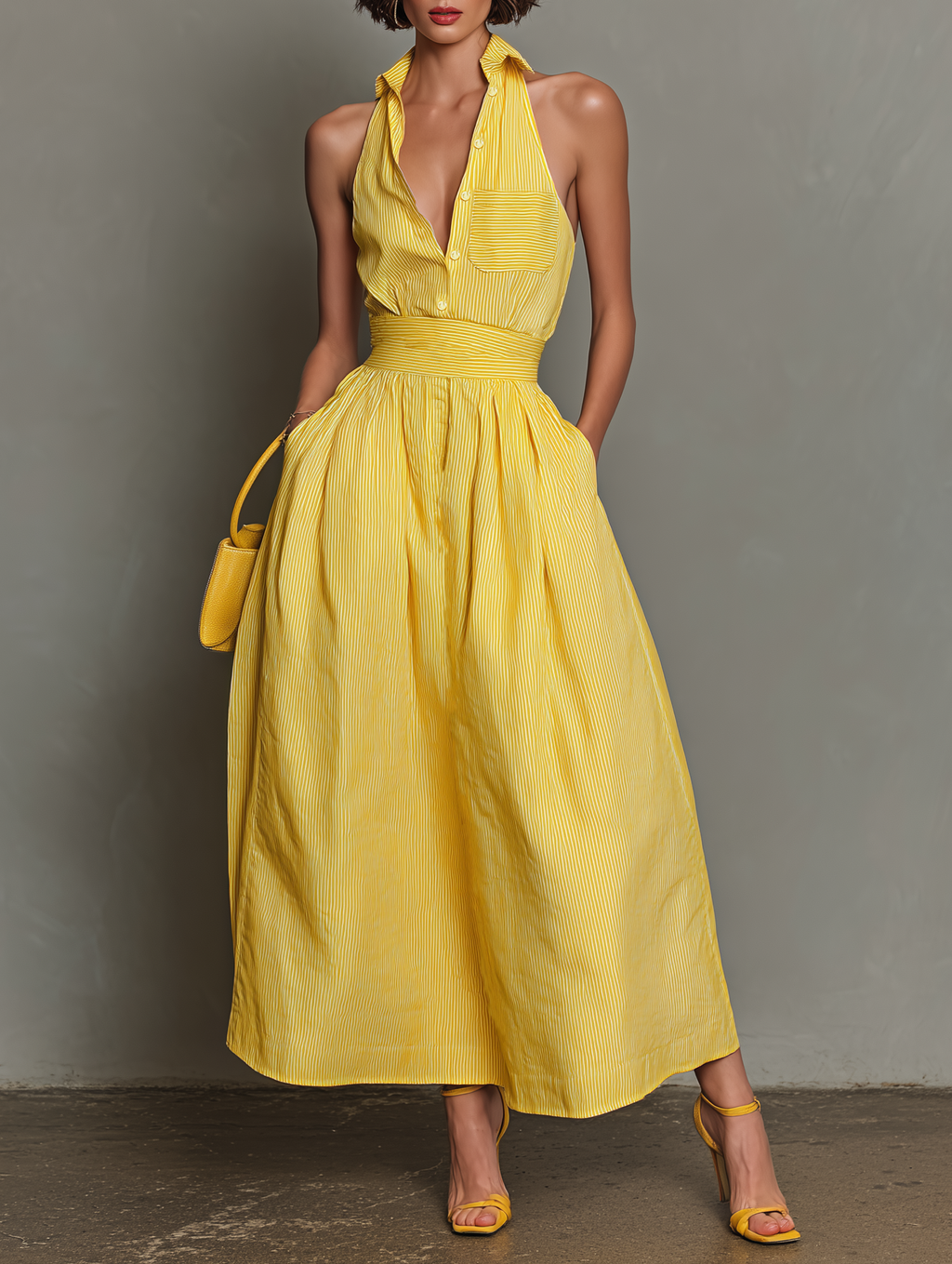 Vestido Maxi Minimalista Rayas Solapa
