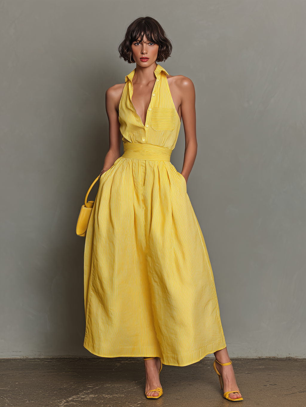 Vestido Maxi Minimalista Rayas Solapa
