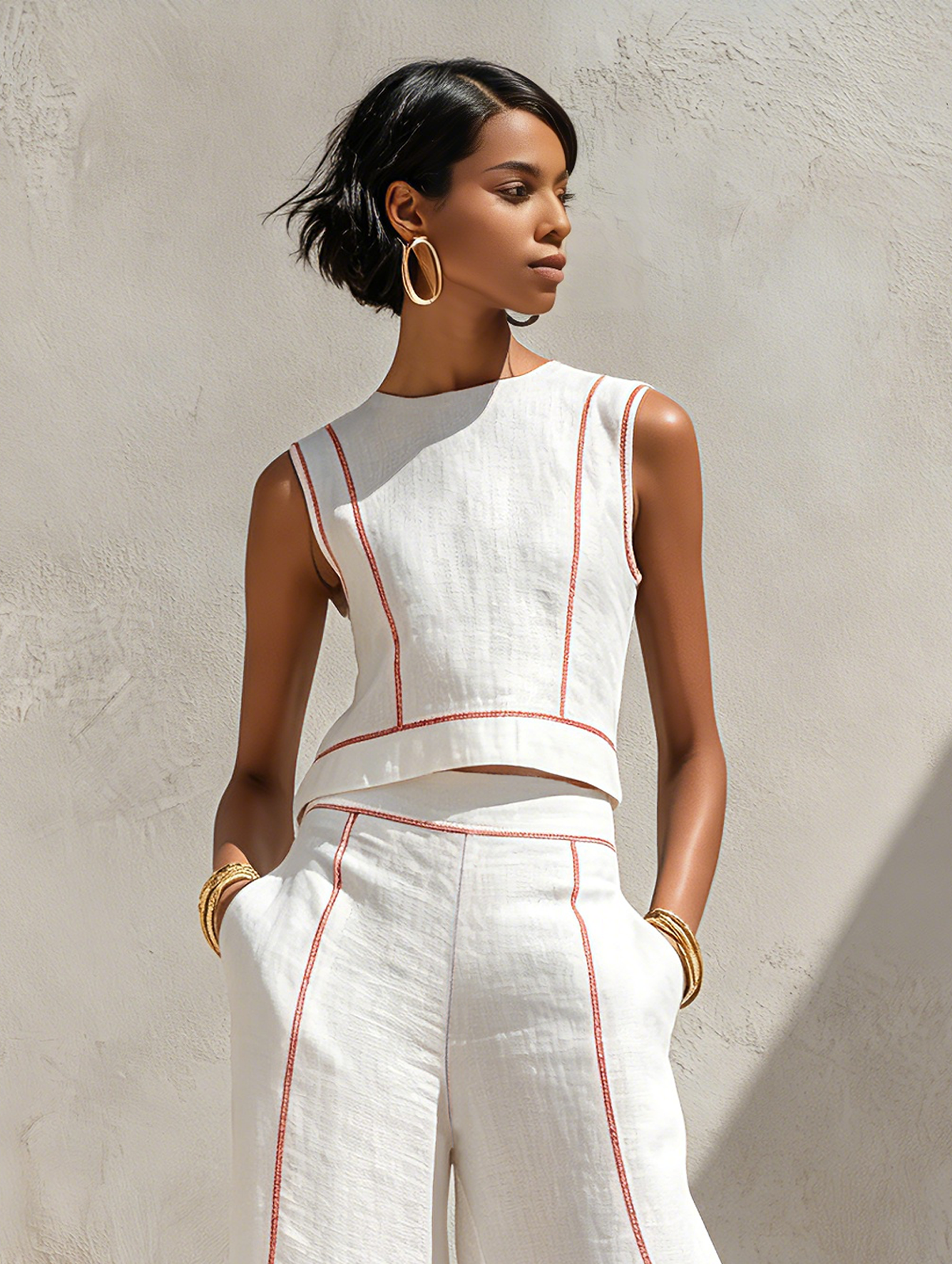 Conjunto Minimalista Lino Contraste-Stitched