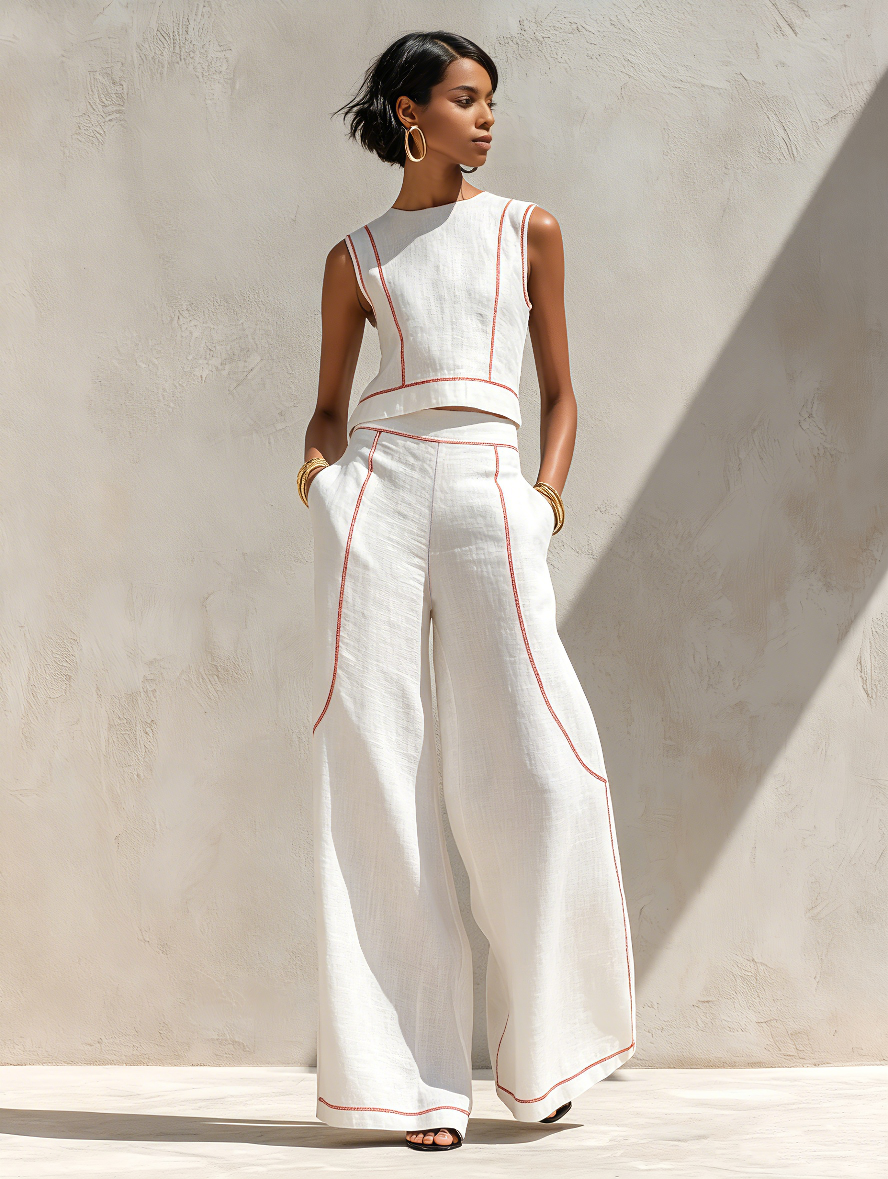 Conjunto Minimalista Lino Contraste-Stitched