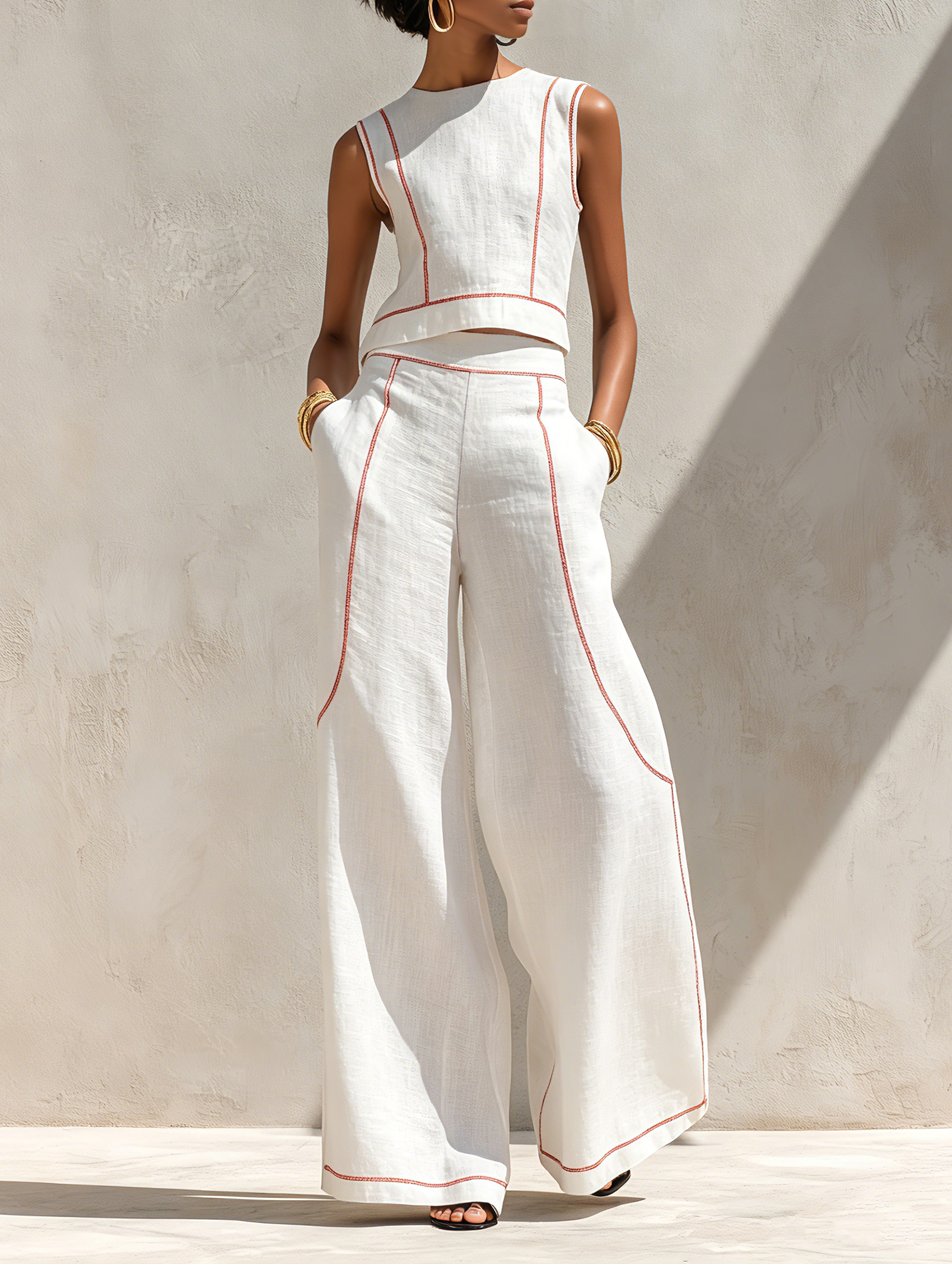 Conjunto Minimalista Lino Contraste-Stitched