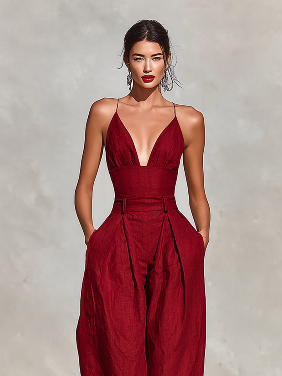 Rojo Lino Mono Cintura Alta
