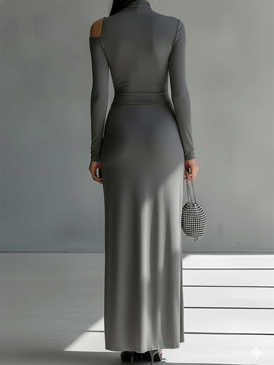 Vestido Maxi Gris Silky Elástico