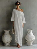Vestido Marfil Blanco Algodón-Mezcla Lino