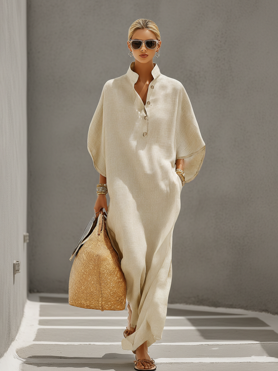Vestido Avena Lino Mao Dolmán