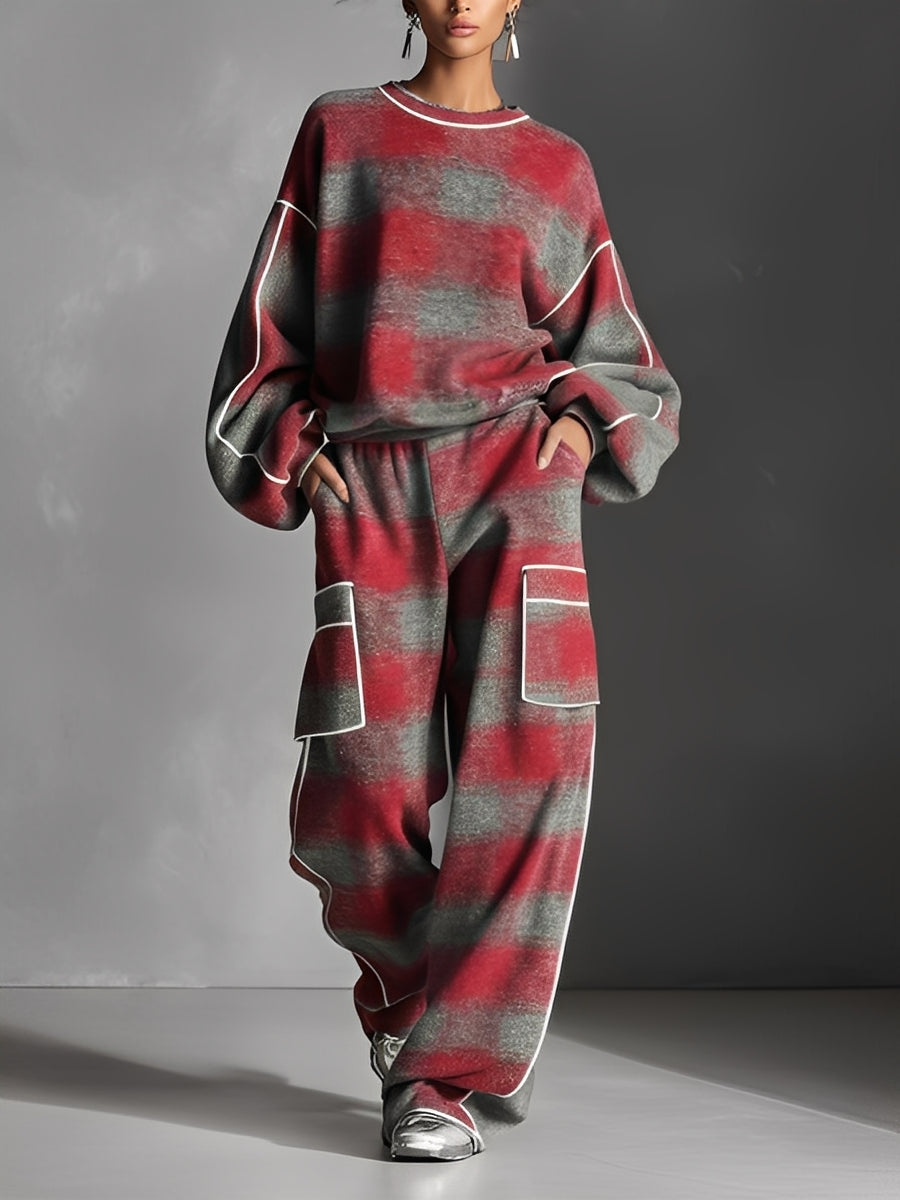 Conjunto Rojo Gris Cuadros Brushed