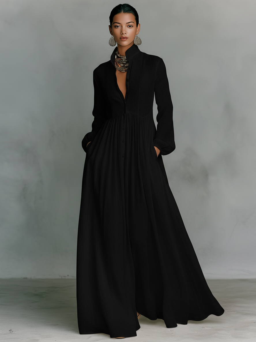 Vestido Maxi Minimalista Algodón Lino