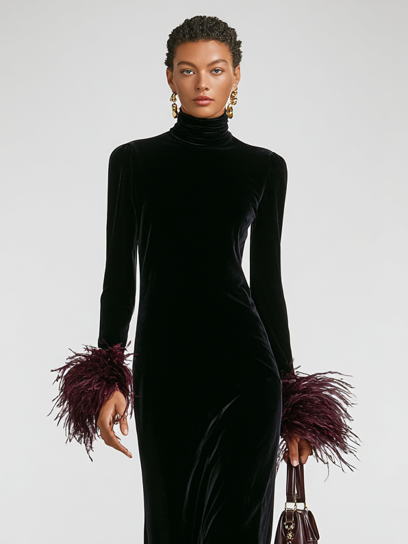 Vestido Maxi Minimalista Terciopelo Sintético