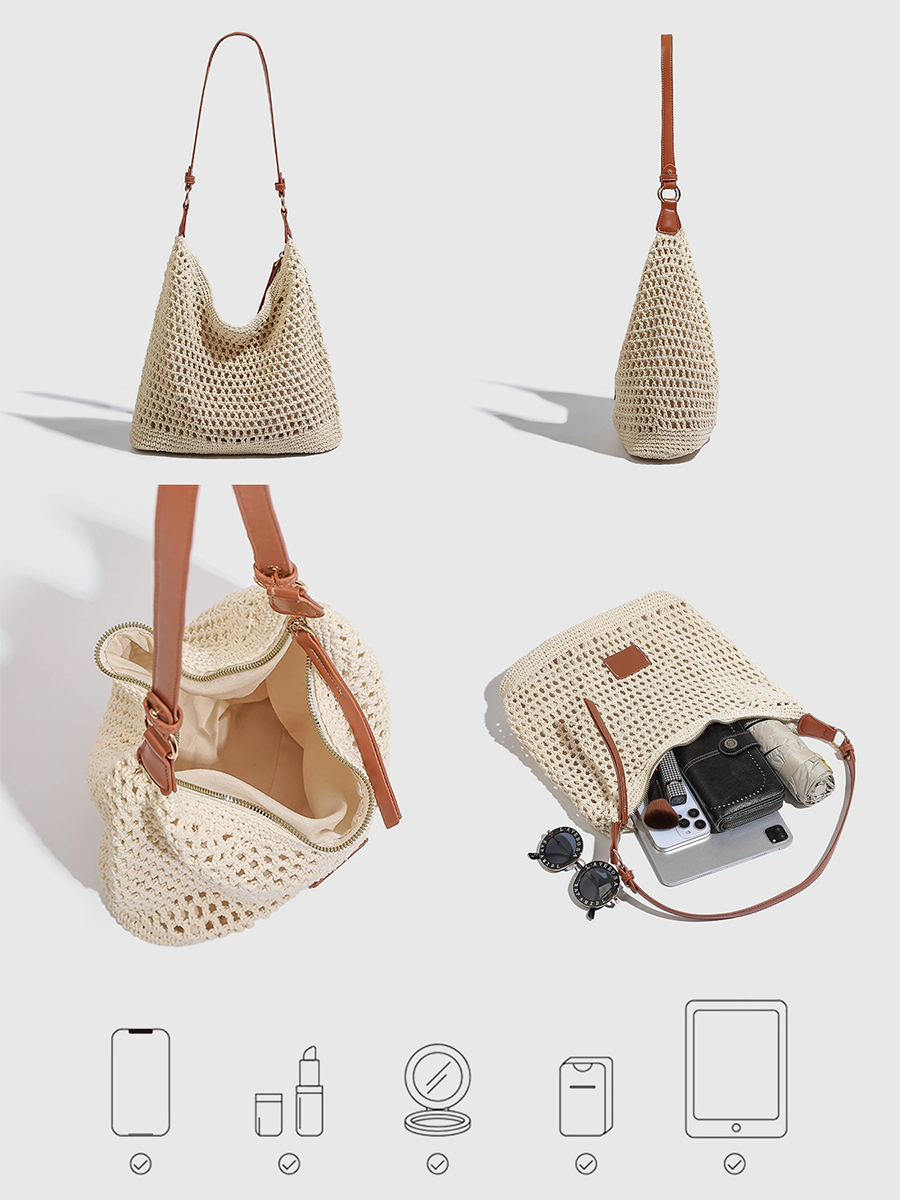 Bolso Tejido Calado Bolso de Playa Bolso de Hombro