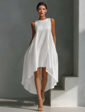 Vestido Midi Blanco Lino Redondo