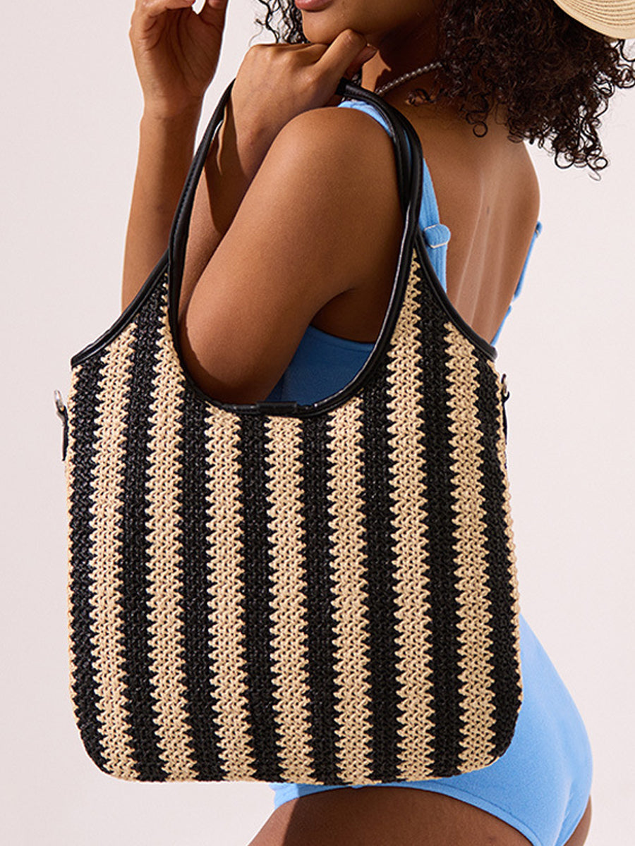 Bolso Contraste a Rayas Vintage Paja Hombro