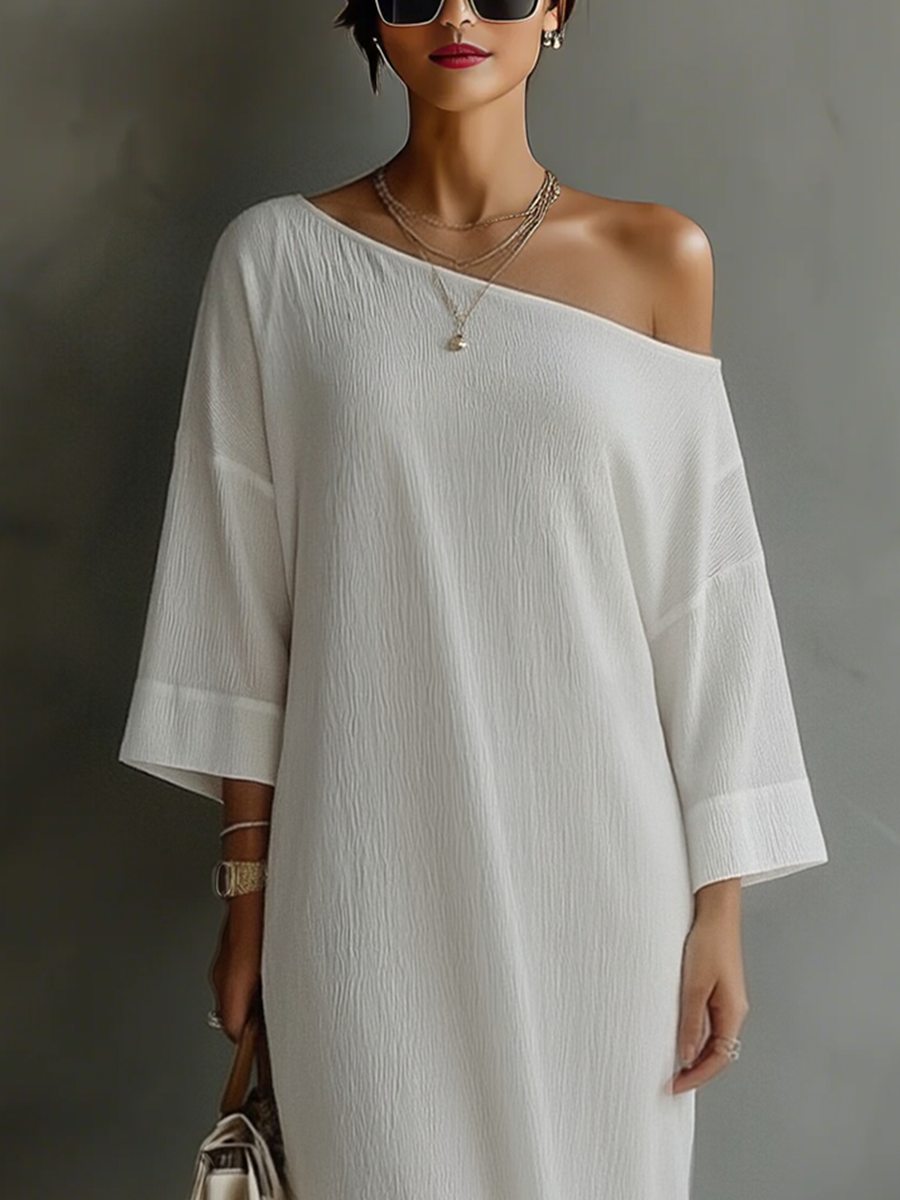 Vestido Marfil Blanco Algodón-Mezcla Lino