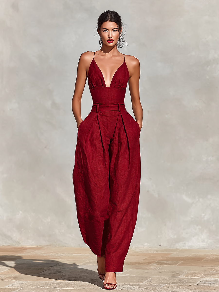 Rojo Lino Mono Cintura Alta