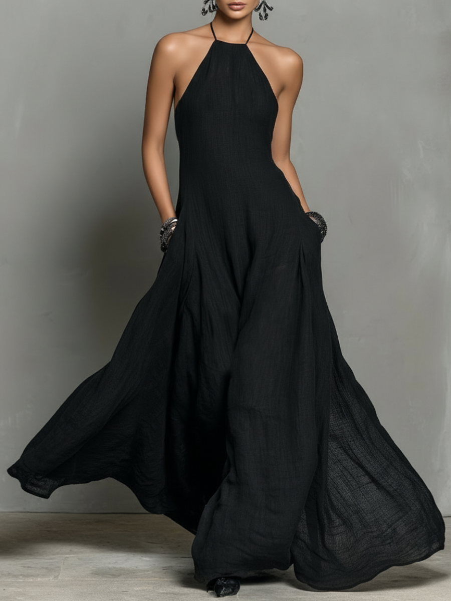 Vestido Maxi Minimalista Lino Halter