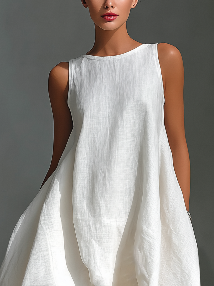 Vestido Midi Blanco Lino Redondo