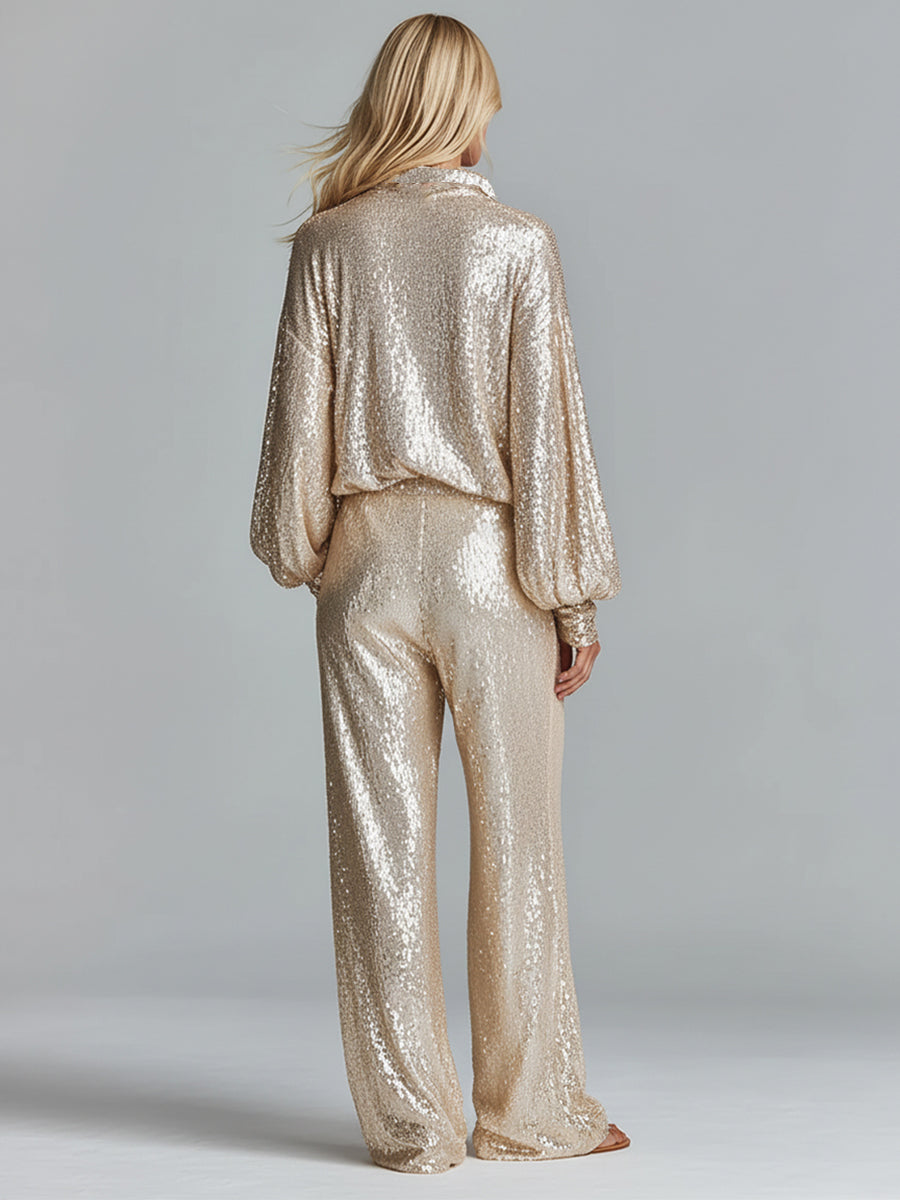 Conjunto Dorado Glamuroso Lentejuelas Ropa