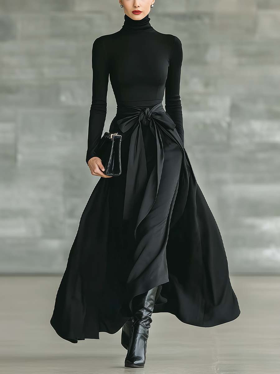 Vestido Maxi Negro Alto High-Elástico