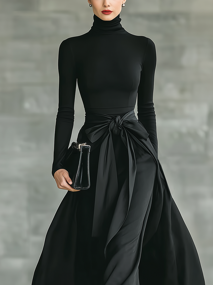 Vestido Maxi Negro Alto High-Elástico