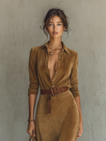 Vestido Maxi Ante Solapa Cinturón