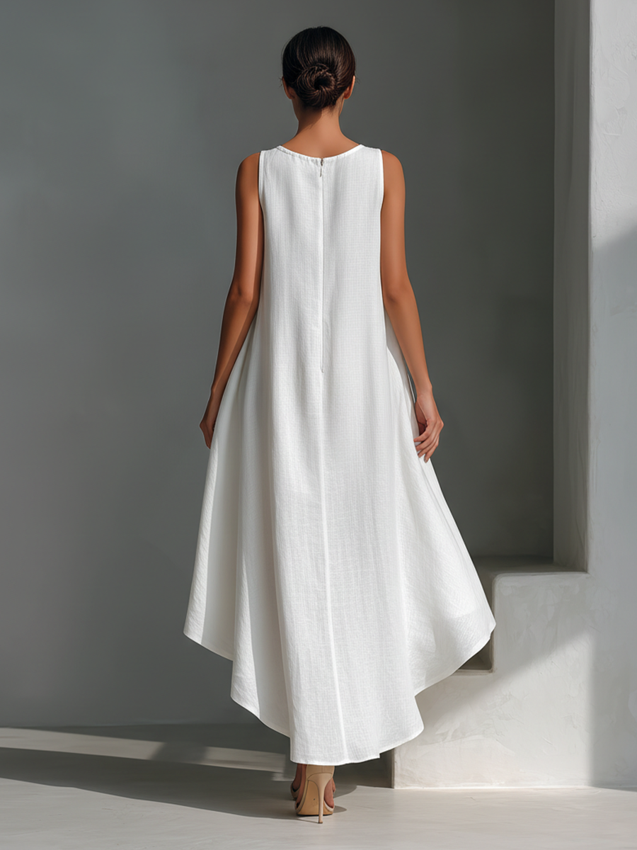 Vestido Midi Blanco Lino Redondo