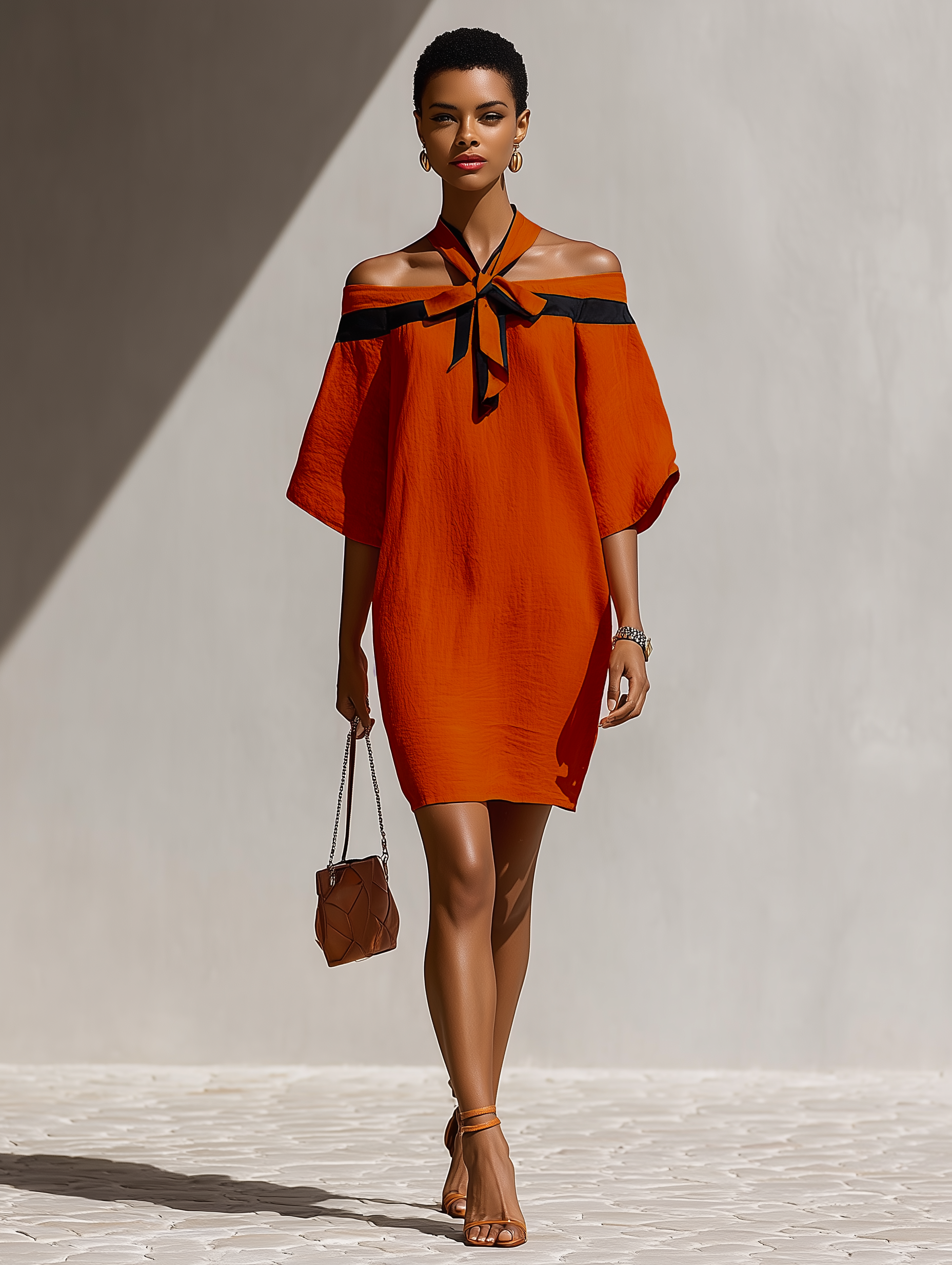 Vestido Mini Naranja Descubiertos Negro