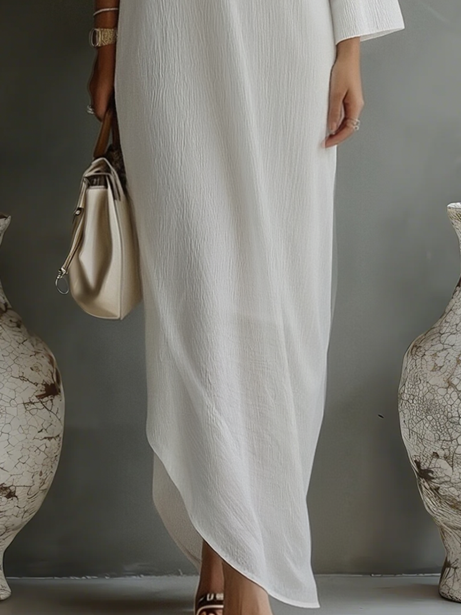 Vestido Marfil Blanco Algodón-Mezcla Lino