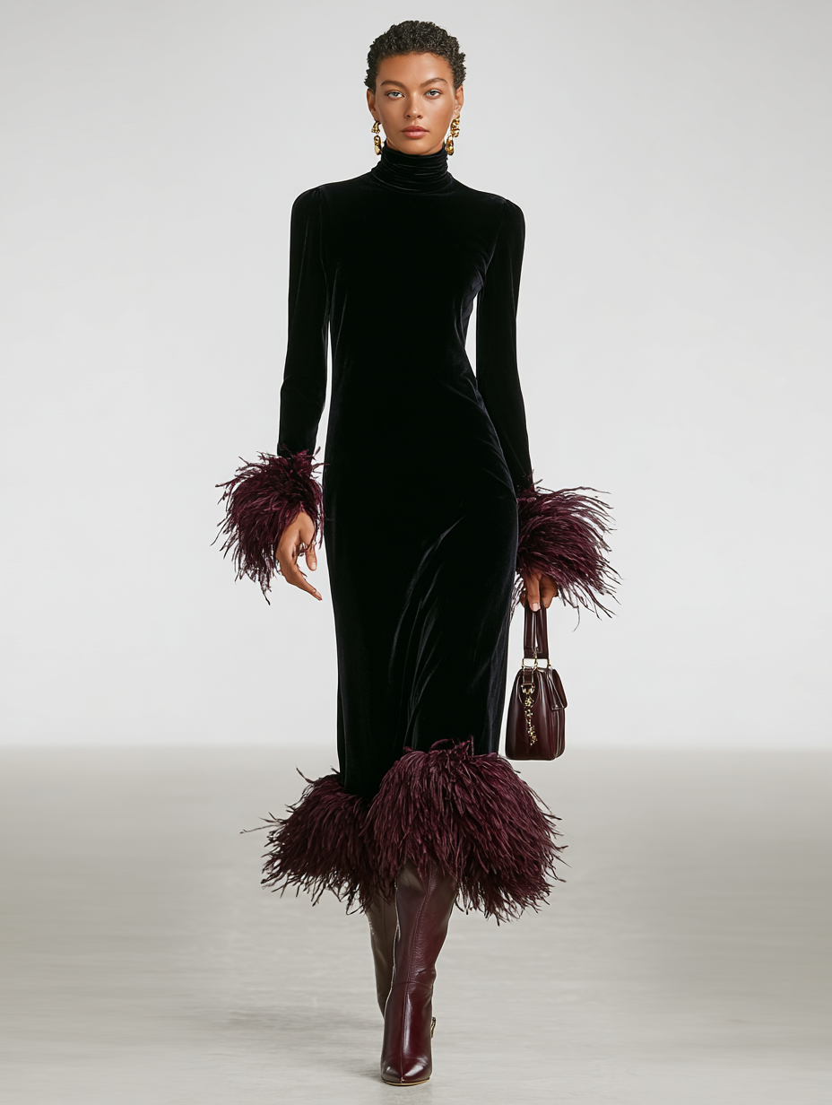 Vestido Maxi Minimalista Terciopelo Sintético