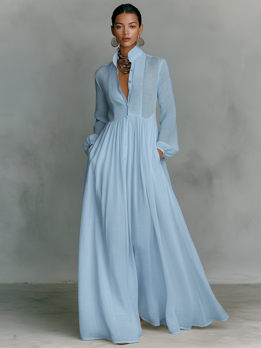 Vestido Maxi Minimalista Algodón Lino