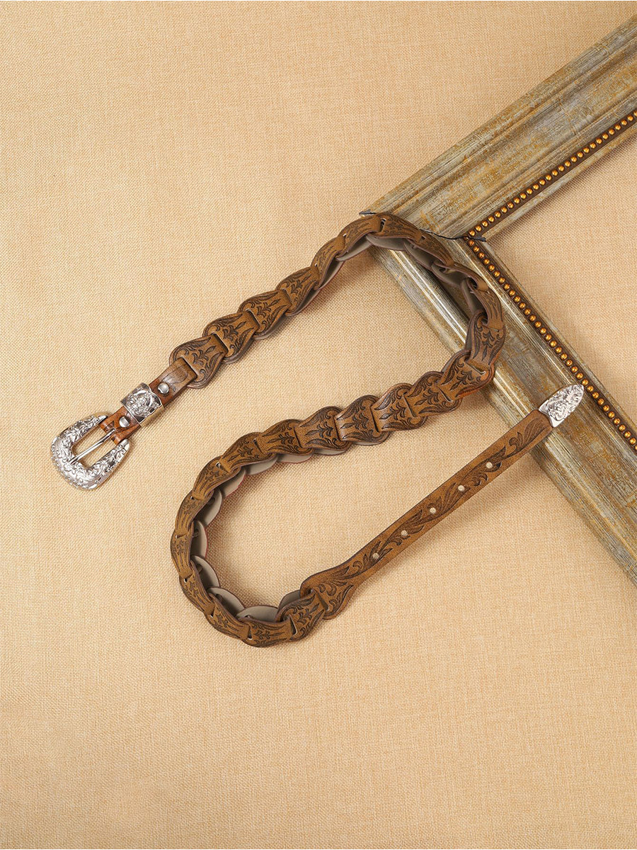 Cinturón Elegante Vaquero - Estilo Sintético Cuero Floral - Grabado en Relieve Cintura
