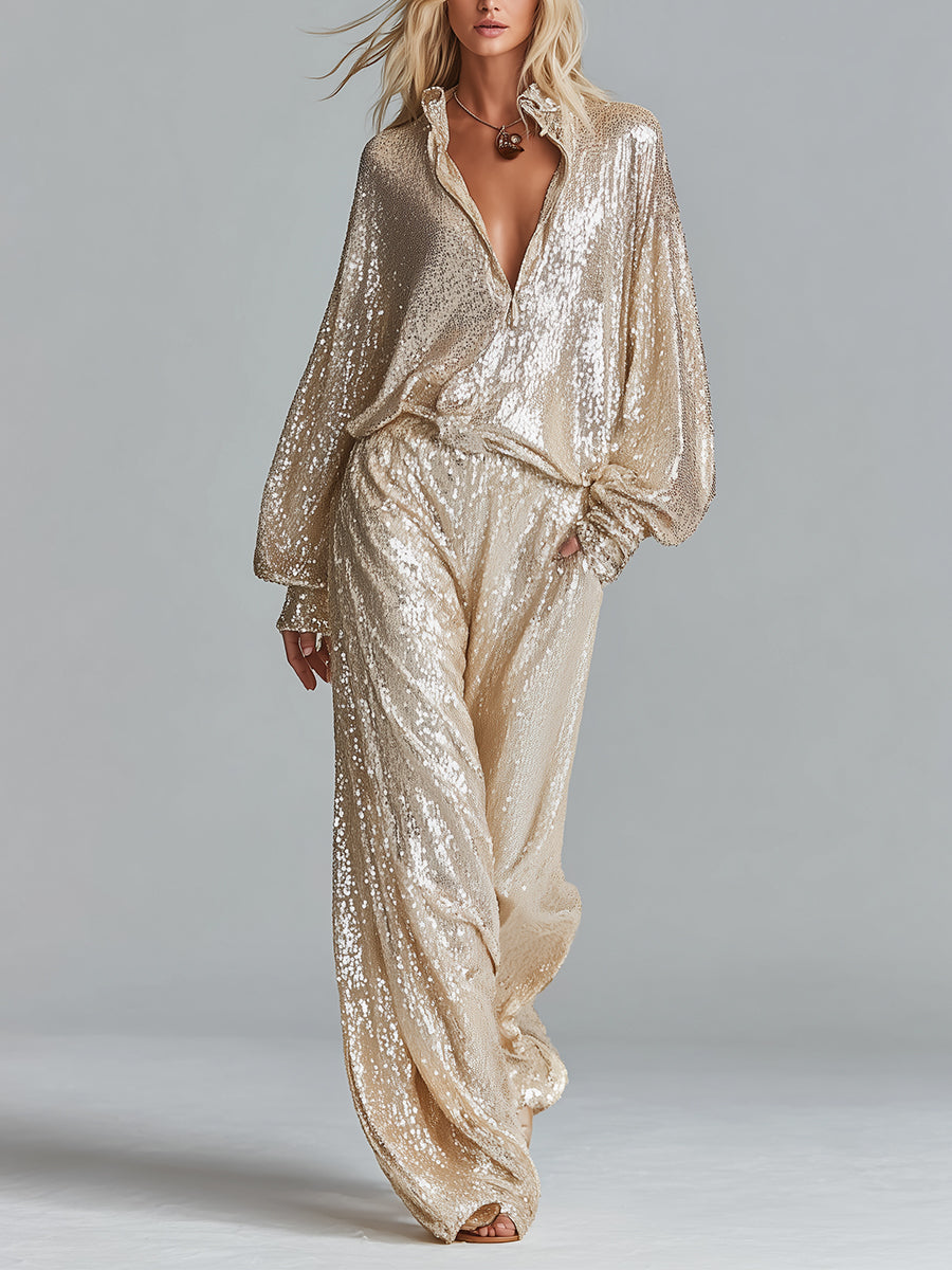 Conjunto Dorado Glamuroso Lentejuelas Ropa