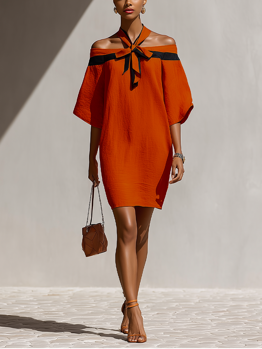 Vestido Mini Naranja Descubiertos Negro