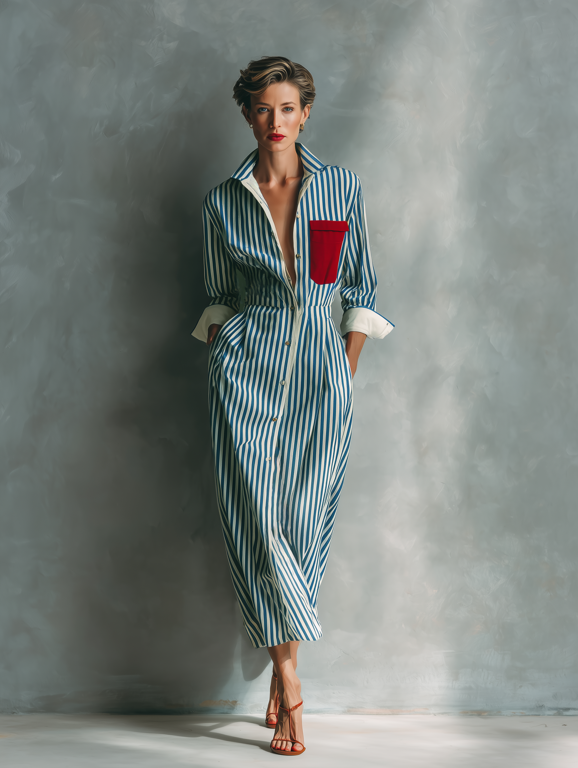 Vestido Camisero Azul Blanco Algodón